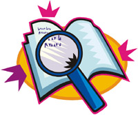 book with magnifying glass