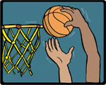 basketball players at the net